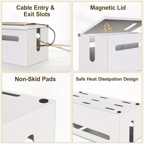 0.6mm Metal Cable Management Box - Large Cable Organizer Box and Power Strip Box for Electrical Cord Hiding, Home Office Floor Cables Hider, TV Wires Storage Organization - color: White