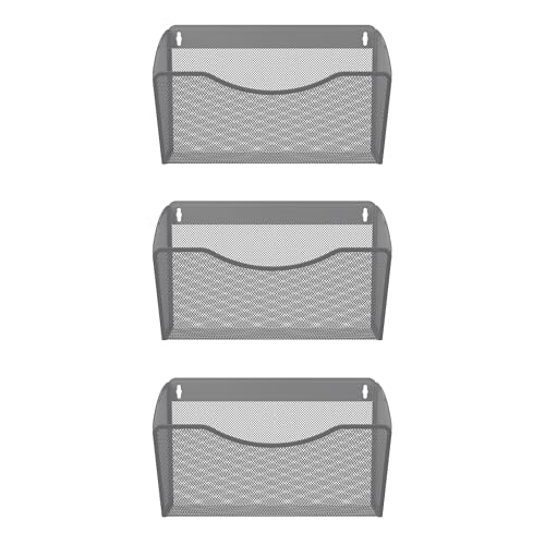 EasyPAG 3 Pack Wall File Organizer, Metal Mesh Hanging File Folder Holder for Letter/A4 Size Folders, Vertical Wall Mount Mail Sorter for Office Paperwork, Classroom, Silver - color: Silver