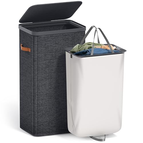 Sorbus Laundry Hamper with Lid - Collapsible Fabric Laundry Basket with Handles and Removable Laundry Bag – 26.5 Gallon (100 L) Dirty Clothes Hamper for Bedroom, bathroom and dorm (Black) - color: Black, size: 1 Compartment