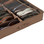 Under Bed Storage Shoe Organizer Bag with Clear Plastic Zippered Cover, Stores 12 Pairs of Shoes by Everyday Home (Brown) - size: 1 pack