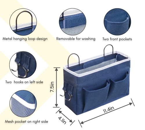 Kanrichu 2pcs Middle Wall Hanging Organizer Bag, Linen Fabric Door Hanging Storage Basket with Pockets, Waterproof Bin for Kitchen, Bedroom, Office, RV Camper (Blue) - color: Blue-Middle (2 pcs)