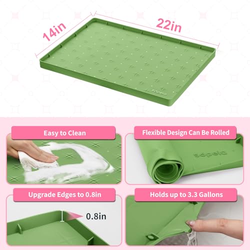 Sdpeia Under Sink Mat 22"×14" Waterproof Silicone Cabinet Liner & Sink Protector for Kitchen & Bathroom, Multi-Purpose Organizers Tray for Pets, Laundry, Cat Litter Mat - color: Avocado Green, size: 14"W x 22"L