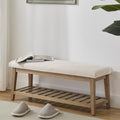 Zihanhome Entryway Bench, Chenille Upholstered Shoe Benches for Bedroom, Ottoman Bench with Solid Wood Shelf, Storage Benches for Hallway, Living Room(Beige) - color: Beige