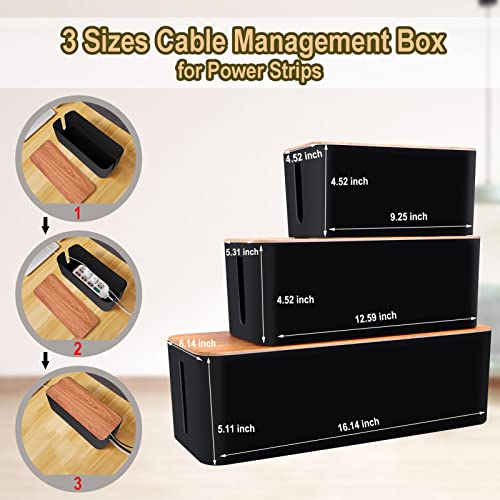 YUANYE Cable Management Box Cable Management Kit for Power Strip to Hide Wires,Cord Organizer Boxes,Safe ABS Material Wire Organizer of Cable Clips Sleeve for Home & Office,3Pack-128PCS /Black - color: Black