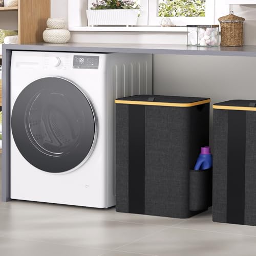 BlissTotes Laundry Basket with Lid, 80L Clothes Laundry Hamper with Handles and Removable Laundry Bag, Breathable Design Hamper with Lid for Bedroom, Bathroom, Dorm, Laundry Room - Dark Grey - color: Dark Grey, size: 80L