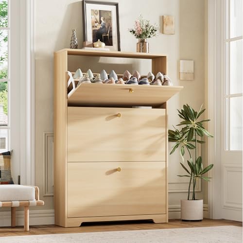 Nicetree Shoe Storage Cabinet, Slim Shoe Cabinet, Hidden Shoe Rack Cabinet, Shoe Storage Cabinet for Entryway, Hallway, Foryer, Natural Oak - color: Natural Oak, style: 3-Drawers