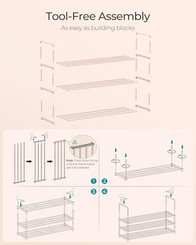 SONGMICS Shoe Rack, 3-Tier Shoe Organizer, Metal Storage Shelf, Upright or Upside Down, for 16-20 Pairs, Stackable, for Entryway, 11.8 x 36.2 x 21.7 Inches, Jelly Pink ULSA303S01 - color: Jelly Pink, size: 3 Tiers (36.2"W)