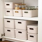 Yishyfier Plastic Storage Baskets With Lid Organizing Container Lidded Knit Storage Organizer Bins for Shelves Drawers Desktop Closet Playroom Classroom Office (4M+2S, Light grey) - size: 4M+2S