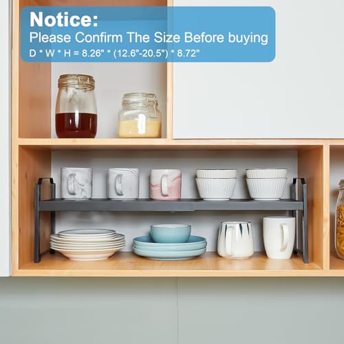 2 Pack Expandable Cabinet Countertop Shelves, Stackable Shelves Organizers For Kitchen Cabinet Countertop Storage, Adjustable Counter Cupboard Pantry Organizer Shelf Rack Stand, Length:20.5" - color: Black, size: 2 Pack: 12.6"-20.5"L