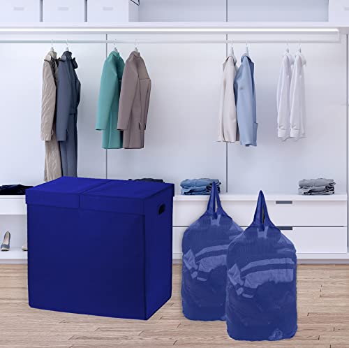 Simple Houseware Double Laundry Hamper with Lid and Removable Bags, Dark Blue - color: Dark Blue