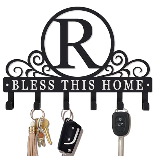 Metal Letter R Key Holder for Wall, Monogram Coat Rack Wall Mount, Key Hooks Perfect for Bathroom, Living Room, Kitchen, Office Ideal Wedding, Anniversary, Housewarming Gift (R) - style: R