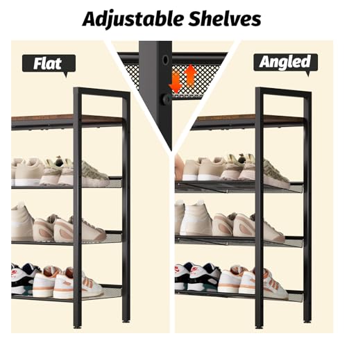 WIN4ALL Shoe Rack for Front Door Entrance, 4 Tier Shoe Rack for Entryway, 12-16 Pairs of Shoes, Metal Shoe Rack Organizer, Free Standing Shoe Rack for Closet (Black+Rustic Brown) - size: 4 Tier (11.81"D x 29.33"W x 30.31"H)