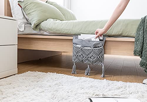 Mkono Macrame Couch Organizer Remote Control Caddy Sofa Armrest Armchair Bedside Storage Holder Bag for TV Remote, Magazine, Books, Cell Phone, iPad, Boho Living Room Home Dorm Decor, Grey - color: Grey, size: Medium