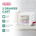 Sterilite 18-Pack Clearview 3-Drawer Cart, Small Plastic Storage Organizer Drawers, White - Organizing Drawer Containers for Bathroom, Closet, Kitchen, and Bedroom - size: 18 Packs