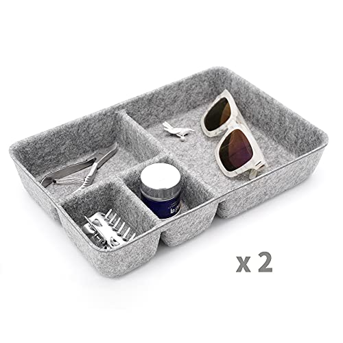 Welaxy Junk Drawer Organizer bin 4 Compartments Office Organizers Bins Felt Trays Drawers 2 dividers Multi-Purpose Storage (Grayx2) - color: Grey x 2