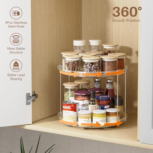 LAMU 2Pack 2 Tier Lazy Susan Organizer 12 inch Large Lazy Susan Turntable Rotating Spice Rack Organization for Cabinet, Kitchen, Pantry, Countertop, Bathroom, Vanity, Medicine Cabinet Organizer, Clear - color: Clear, size: 12in 2Pack Low Edge