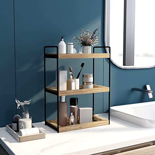 Dorhors 3 Tier Bathroom Counter Organizer,Countertop Bathroom Storage Shelf,Counter Tray and Vanity Organizer (Brown) - color: Brown