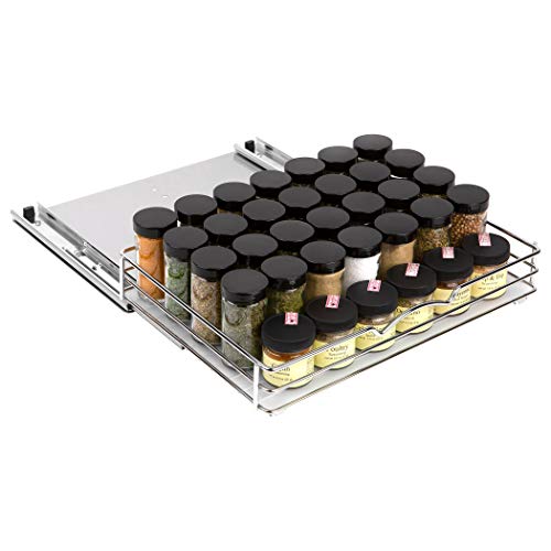 Pull-Out Cabinet Spice Rack Organizer - Slim Slide-Out Storage for Spices, Bottles & Jars, Premium Heavy-Duty Steel, Easy Install for Narrow Kitchen Cabinets - 14 ⅜ W x 10 ⅜ D x 2 ¾ H, Chrome - size: 14 Inch - Single