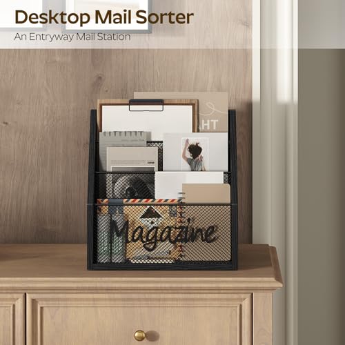 YATINEY Magazine Holder, Wood Magazine Rack Floor, Mail Organizer Countertop, Magazine Mail Holder Sorter, Record Holder for Magazines, Books, Newspapers, Tablets, Black MR02BB - color: Black
