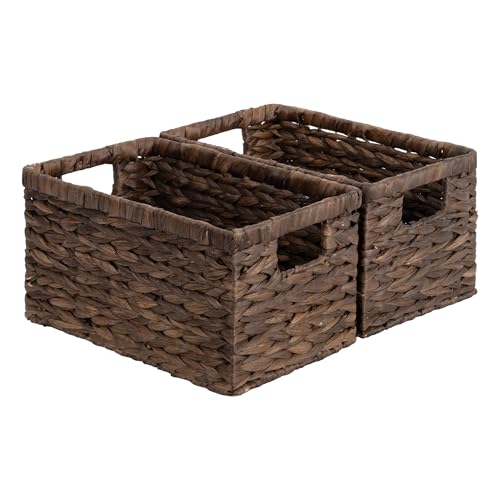 StorageWorks Storage Baskets for Organizing, Water Hyacinth Baskets for Shelves, Organizer Basket with Handles, Decorative Storage Basket for Closet, Pantry Organizers - color: Brown(Water Hyacinth), size: 2x 13¼"L x 8¼"W x 7"H