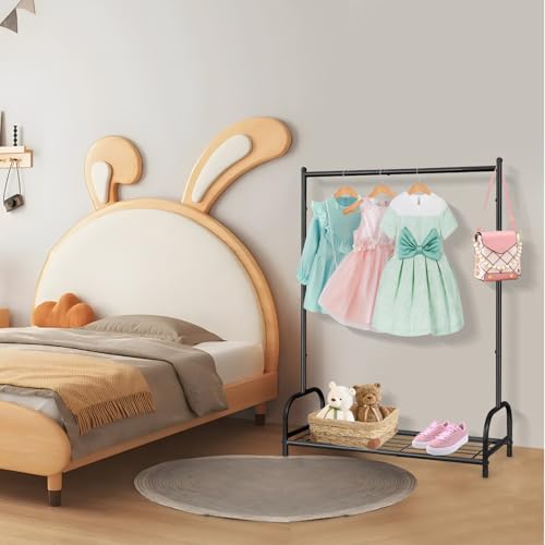 Kids Clothing Rack, Kids Dress Up Storage Rack, Small Clothes Rack with Metal Storage Shelf, Kids Closet Organizers and Storage (Black) - color: Black