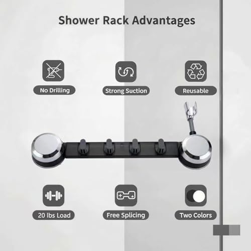 No Drill Adhesive Shower Caddy, Reusable Wall Mount Organizer with Adjustable Shower Head Holder, 20 LBS Max Load Rustproof Bathroom Storage Rack with 4 Hooks, Polished Chrome - color: Polished Chrome