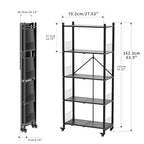 Folding Storage Shelves, Heavy Duty 5-Tier Metal Foldable Shelf Shelving Rack Organizer On Rolling Wheels in Kitchen Garage Apartment Pantry Basement No Assembly , 1100 LBS Capacity (Black, 5-Layer) - color: Black/5-tier