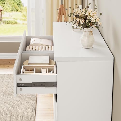 Jocoevol White 6 Drawer Dresser for Bedroom, 15.3" D x 47.2" W x 32.3" H in Simply Modern Chest of Drawers, Wood Storage Double Dresser with Deep Drawers for Living Room, Hallway Entryway, White - color: White