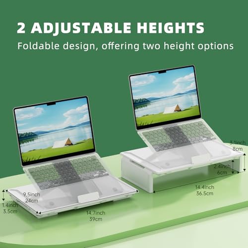 Heymaster Ergonomic Monitor Stand Riser, Laptop Stand Foldable Muti-Angle Adjustable Portable Foldable Stand with Heat-Vent Compatible with MacBook, Air, Pro, Surface Laptop (9-17 inches) (White) - color: White