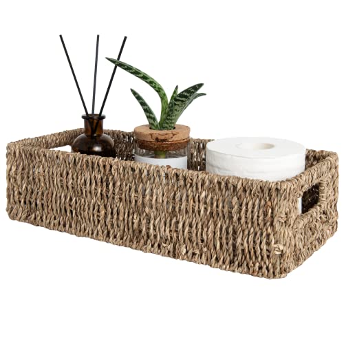 StorageWorks Seagrass Baskets with Built-in Handles, Bathroom Decor Box for Toilet Tank Top, 14 ¼"L x 6 ½"W x 3 ¾"H - color: Natural (Seagrass)
