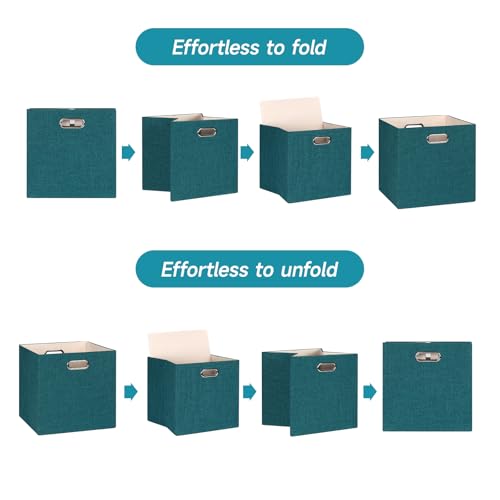 Posprica Collapsible Storage Bins,13×13 Foldable Storage Cube Boxes Fabric Drawer Fabric Storage Bins Vinyl Record Cubby Cubes with Handles for Bookcase, Closet, Shelf, Cabinet , 4 Pack - color: Bright Green, size: 13×13×13/4pcs