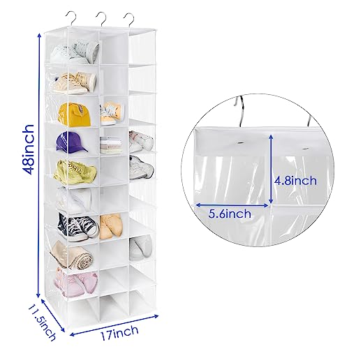 coastal rose Hanging Shoe Closet Organizer, 30 Sections Hanging Closet Organizers and Storage Shelves with 6 Mesh Pockets, Space Saving Shoe Rack Holder Hanger, White - color: White