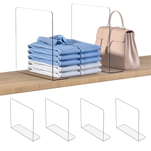 OKPOW Shelf Dividers Closet Organizer - 12" Tall X 11.8" Deep Acrylic Clear Sturdy Separate for Clothes Purse - Adjustable Space Saver Easy Install for Home Organization Enthusiasts 4 Pack - color: 4 Pack, size: Extra Tall 12" x Deep 11.8"