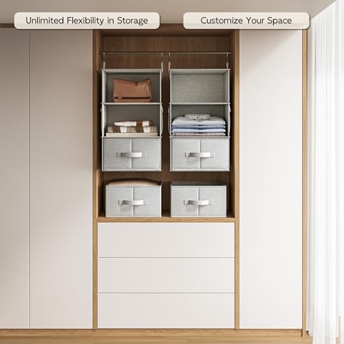 Vailando 3-Shelf Hanging Closet Organizer, Set of 2 Hanging Shelves with 2 Drawers for Wardrobe, Nursery, Baby Clothes Storage and Organization, Silver Gray - color: Silver Gray, size: 3-Shelf Set of 2