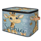 Custom Storage Basket with Name, Personalized Storage Bins with Zipper Lid, Foldable Fabric Storage Box Large capacity with Handle Butterfly Giraffe - color: Option 21
