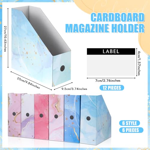 PerKoop 6 Pcs Decorative Magazine File Holders Floral Foldable File Folders Magazine Storage Boxes Rack Desk Organizer Documents with Printable Labels for School Office Home (Marble) - style: Marble