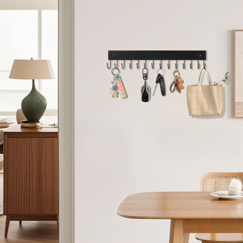 2Pack Key Holder Wall Mount with 28 Rotating 180° Key Hooks, 14.6" Rustproof Organizer Hanger for Apartment Decor, Wall Storage Rack for Entryway, Living Room, Hallway, Bathroom, Kitchen(Black) - color: Black