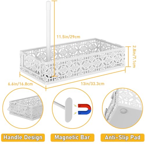 Toilet Tank Topper Paper Basket - White Bathroom Basket Decor Box with Magnetic Paper Towel Holder for Organizing - color: White