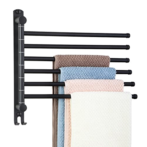 Space Saving Towel Rack JSVER Black Space Saving Towel Holder, Towel Rack Wall Mounted, Swivel Hand Towel Holder, 6-Arms Towel Bar, Towel Racks for Bathroom - color: Black 6 Arms