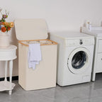 efluky Laundry Hamper with Lid, Trio Laundry Hamper with 3 Removable Bags, 3 Section Laundry Basket with Bamboo Handles for Bathroom, Bedroom & Laundry Room, 160L Beige - color: Beige, size: 160L Trio