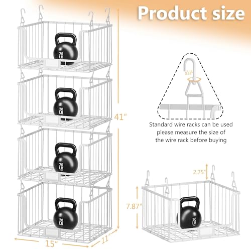 4-Tier Hanging Laundry Room Organizer with Label Cards,Foldable Wire Shelf Basket with 4 Rotating Hooks,Stacked Laundry Basket Organizer,Storage Rack for Laundry Rooms,Closet and Pantry-White - color: White, size: 4Tier-15"D x 11"W