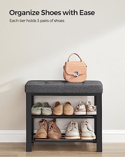 SONGMICS Shoe Bench, Storage Bench, Entryway Bench with Cushion, Shoe Shelf with Seat, Space-Saving, Modern Style, for Living Room, Bedroom, Hallway, Dark Gray and Ink Black ULBS576B33 - color: Dark Gray + Ink Black, size: 23.6"W