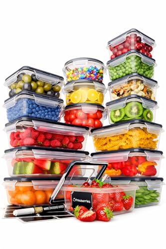 Chef's Path 32 Piece Airtight Food Storage Containers with Easy Snap Lids, 16 Containers and Lids, Stackable Kitchen and Pantry Canisters for Meal Prep and Food Storage - Transparent - color: Pack of 16