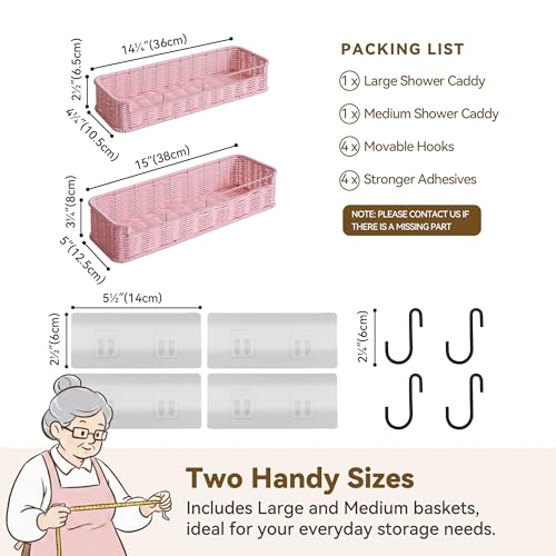 GRANNY SAYS 2 Pack Wicker Shower Caddy Hanging, Shower Shelf for Inside Showers, Adhesive Shelves for Bathroom Organizers and Storage, Bathroom Shelves Wall Mounted with 4 Hooks for Home Decor, Pink - color: Pink, size: Rectangular