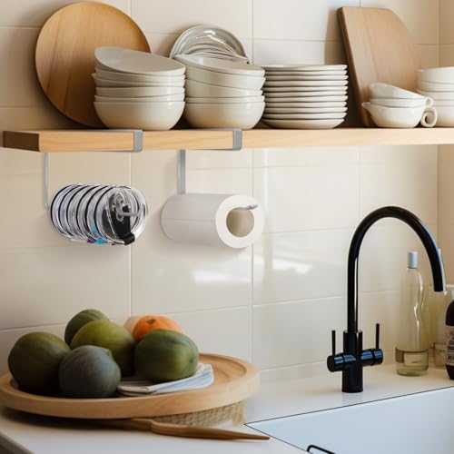 2 Pack Tumbler Lid Organizer, Horizontal Tumbler Lid Storage Hook Up to 20 Lids, Space Saving Cup Lid Holder Under Cabinet Tumbler Lid Hook for Kitchen Organizer, Paper Towel Hanger(Round&Flat, Grey) - color: Gray, size: 2 Pack(Round&Flat)