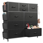 WLIVE Dresser for Bedroom with 10 Drawers, Fabric Dresser Chest of Drawers with Side Pockets and Hooks, Sturdy Metal Frame, Drawers Organizer Unit for Living Room, Hallway, Black - color: Black