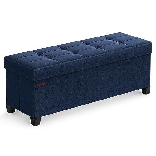 SONGMICS Storage Ottoman Bench, Foldable Foot Rest with Legs, 15 x 43 x 15.7 Inches, End of Bed Bench, Storage Chest, Load up to 660 lb, for Living Room, Bedroom, Entryway, Midnight Blue ULSF018I01 - color: Midnight Blue, size: 15"D x 43"W x 15.7"H