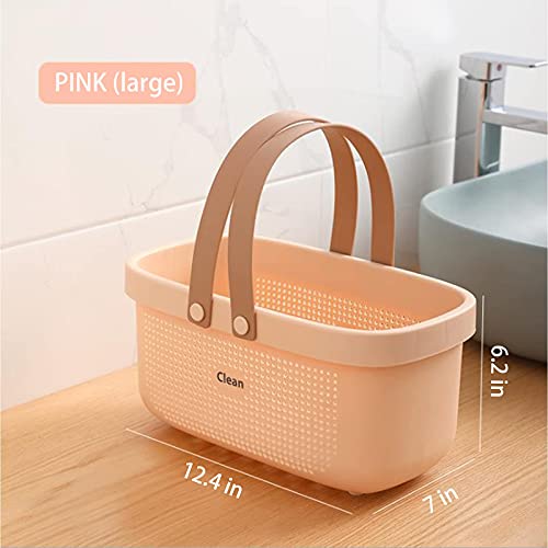 JiatuA Plastic Storage Basket with Handle Portable Shower Caddy Tote Organizer Basket Bin for Bathroom Kitchen Dorm Room Bedroom, Pink - color: Pink, size: Large