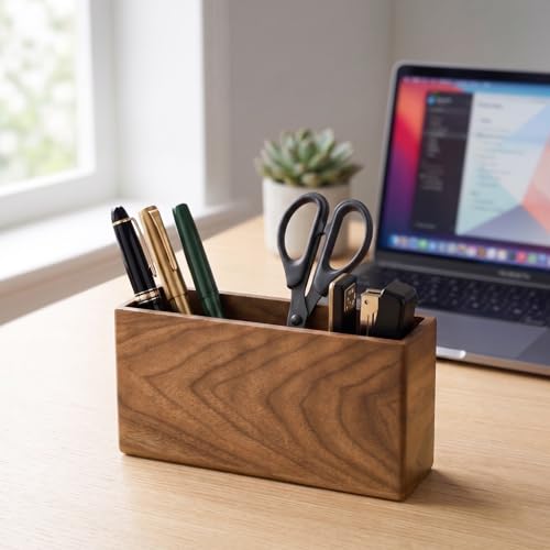 Remote Holder Hole-Free, Self-Adhesive Storage Wooden Box, Wall Mounted or Desk Mounted Container(Large Size) - size: Large