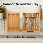 HIC Kitchen Expandable 6-Slot Silverware Cutlery Utensil Storage Tray, Natural Bamboo, Opens to 14-Inches - style: Silverware Tray